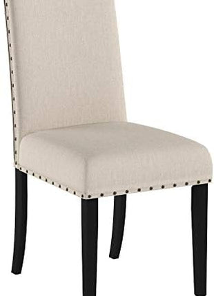 Biony Set of 2 Tan Fabric Dining Chairs with Nailhead Trim