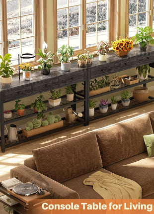 47-Inch Console Table with Outlets and USB Ports, 3 Drawers and Storage Shelves for Living Room, Hallway, Foyer, and Kitchen in Grey Finish