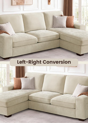 97-Inch L-Shaped Sectional Sofa with Storage, Reversible Chaise, USB-C Charging, Chenille Fabric, Removable Covers - Ideal for Small Spaces, Apartments, and Living Rooms (Beige, 53-Inch Chaise)