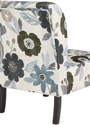 Triptis Floral Armless Accent Chair by Signature Design by Ashley, Fabric Upholstery with Attached Cushions, Wood Legs, 16.63" Seat Height, White, Blue, and Gray