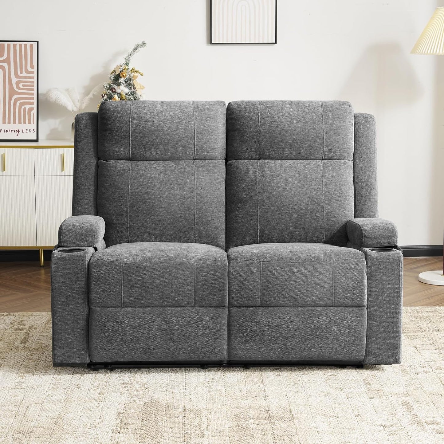 Loveseat Recliner, Loveseat Sofa with Adjustable Footrest, Wall Hugger Recliner for Living Room & Home Theater & Rv(Gray)