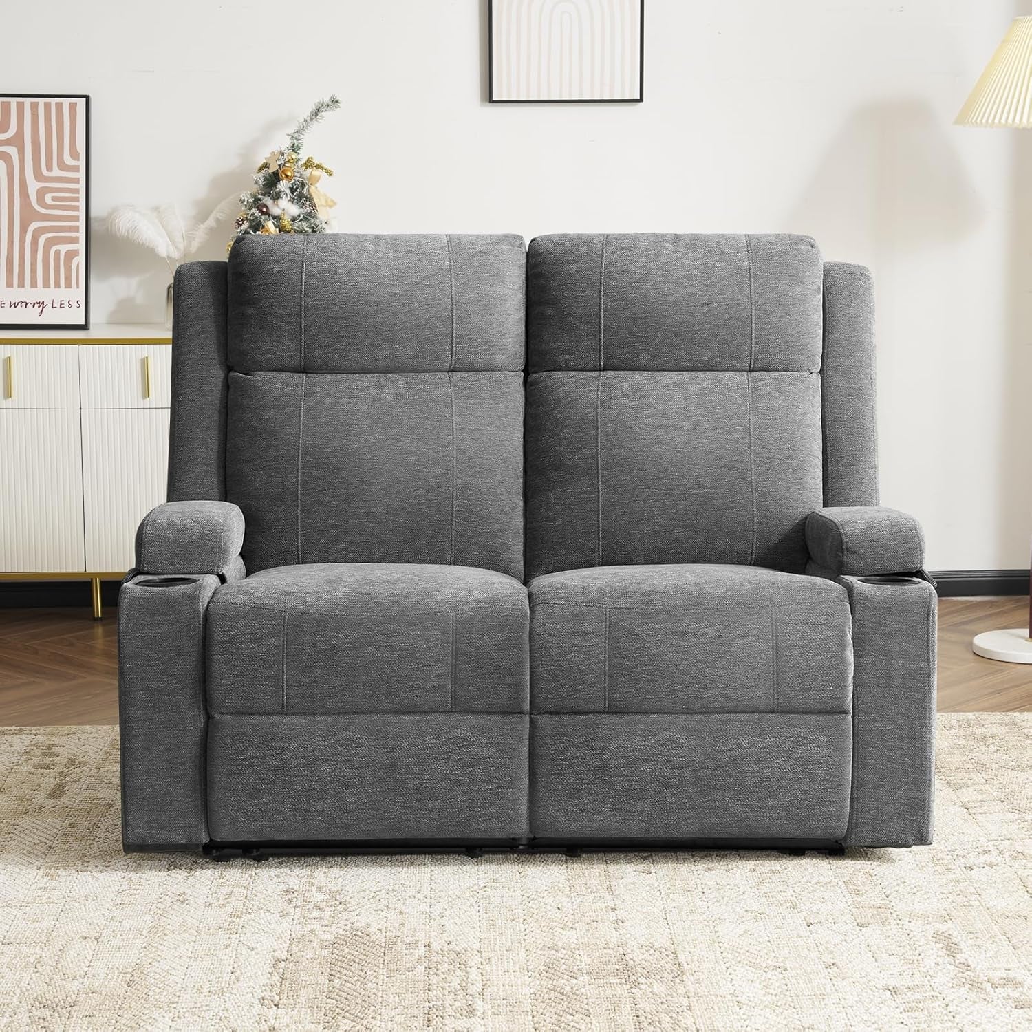 Loveseat Recliner, Loveseat Sofa with Adjustable Footrest, Wall Hugger Recliner for Living Room & Home Theater & Rv(Gray)