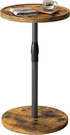 Adjustable End Table, Small round Side Table, Drink Table for Small Spaces, Pedestal Nightstand for Living Room, Bedroom, Sofa Couch, Rustic Brown ET-010RB