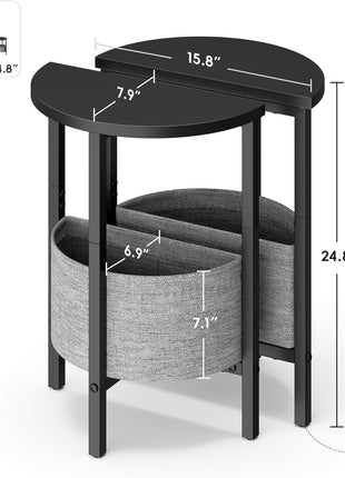 Set of 2 Contemporary Half Moon Accent Tables with Storage Baskets, Black, Perfect for Living Room and Bedroom Decor