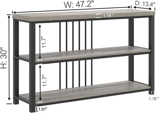 Console Tables for Entryway, Sofa Table with 3 Tier Storage for Living Room Hallway Foyer behind Couch, Rustic Light Grey