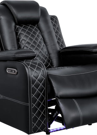 Leather Power Recliner Sofa Set - 3-Piece Home Theater Seating with Loveseat, Chair, Coffee Table, Reading Light, and Cup Holders for Living Room