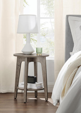 MAEZO 2-Tier Round Side Table with Tapered Legs and Curved Transitions, Perfect for Compact Living Spaces, Heather Greige