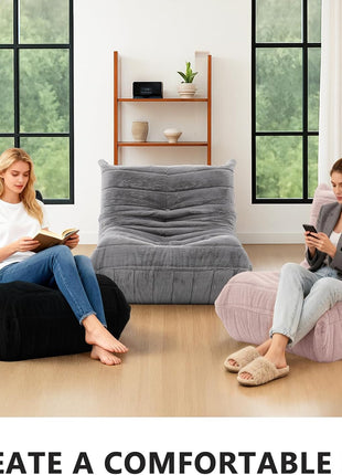 Oversized High-Density Foam Bean Bag Chair for Adults - Giant Sofa for Living Room and Bedroom in Black
