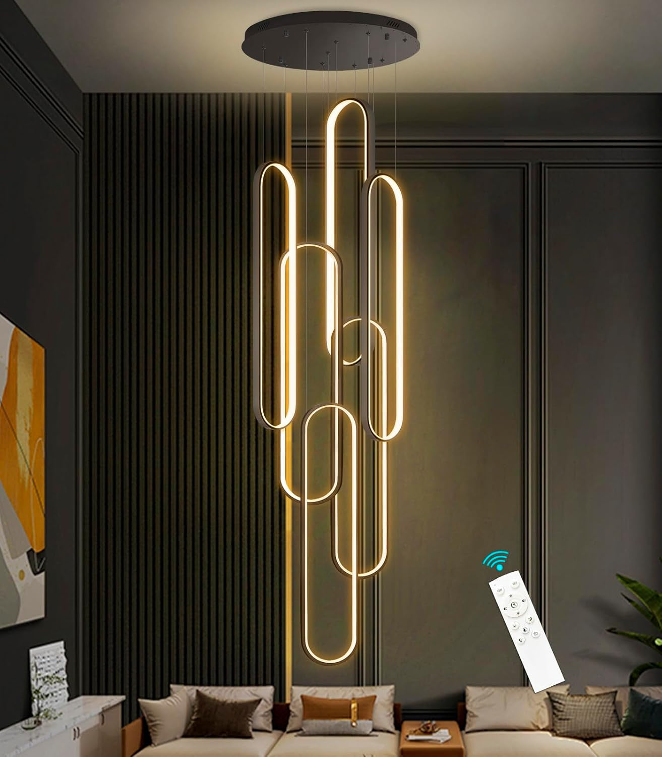 Modern LED Chandeliers for Foyer Entryway High Ceiling Long Staircase Chandeliers Dimmable Dimmable Flush Mount High Villa Foyer 2700K-6000K