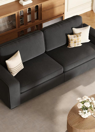 86'' Modern Loveseat Sofa for Living Room, Comfortable Couch with Removable Cover, Wide Armrests, Easy Assembly, Corduroy Design for Small Spaces, Bedroom, Apartment, Dark Gray