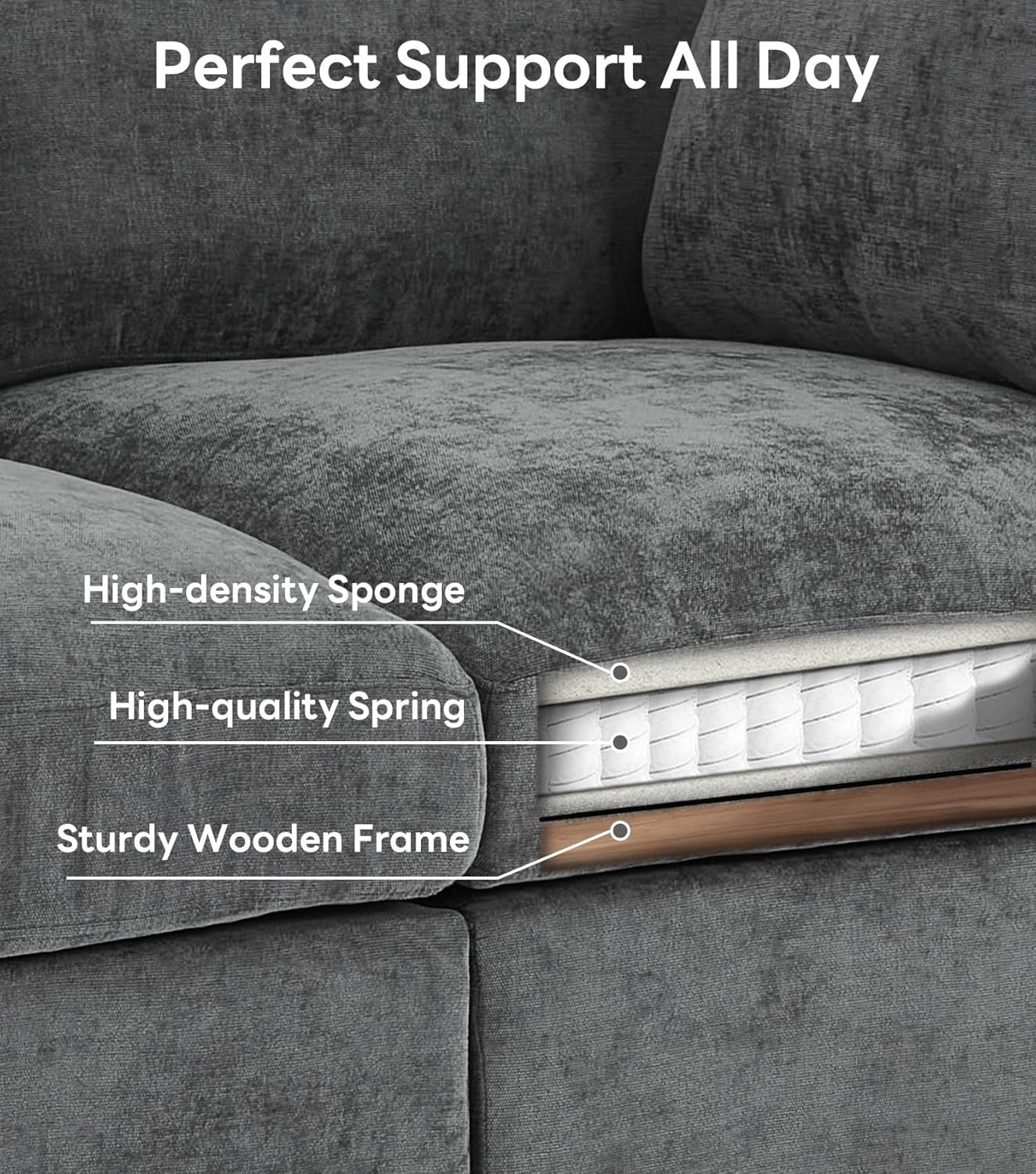 Modular Sectional Couch 8 Seat, Cloud Sofa for Living Room,Chenille Sofa Set with Ottoman, Grey