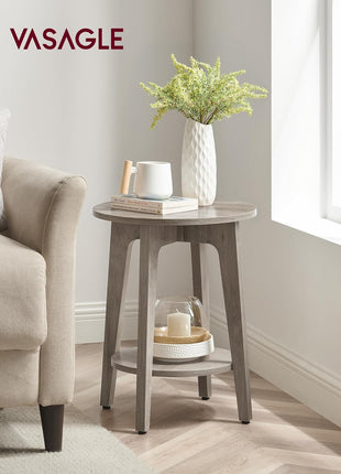 MAEZO 2-Tier Round Side Table with Tapered Legs and Curved Transitions, Perfect for Compact Living Spaces, Heather Greige