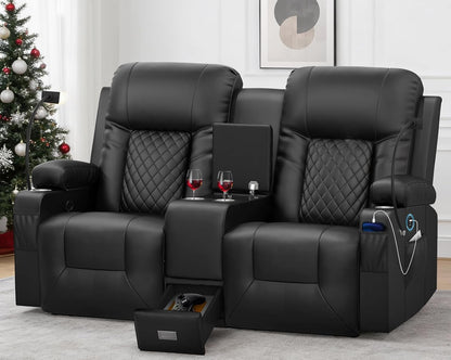 Large Loveseat Recliner, Loveseat Recliner Sofa with Storage Console, Recliner Chair with USB Ports, 2 Cell Phone Holders, Cup Holder, Loveseat Couch for Living Room