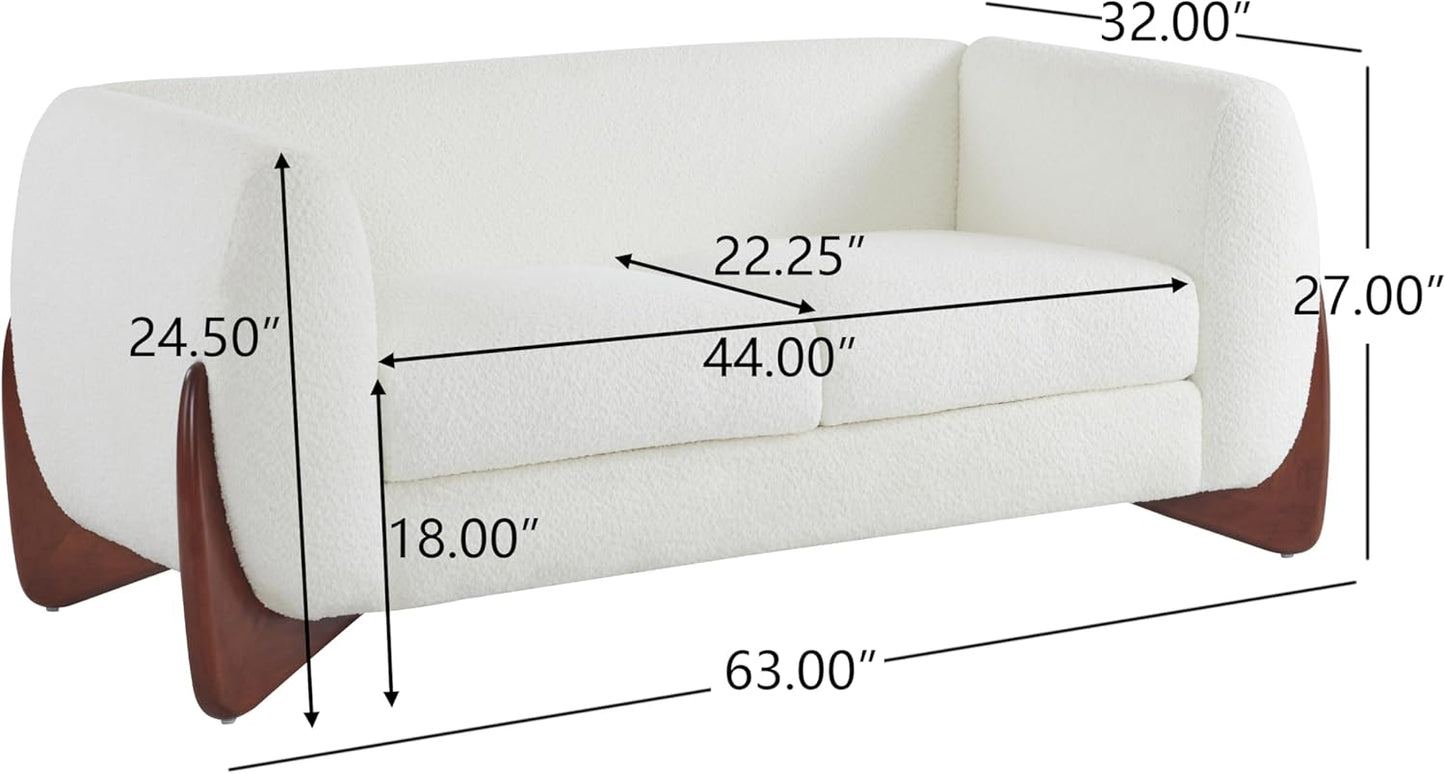 Alma 63" Boucle Loveseat with Wood Legs, 2 Seater Sofa Couches for Living Room, Upholstered Couch Chair, Soft Seating Lounge Sofa Chair, Cozy Loveseat with Armrest, Beige