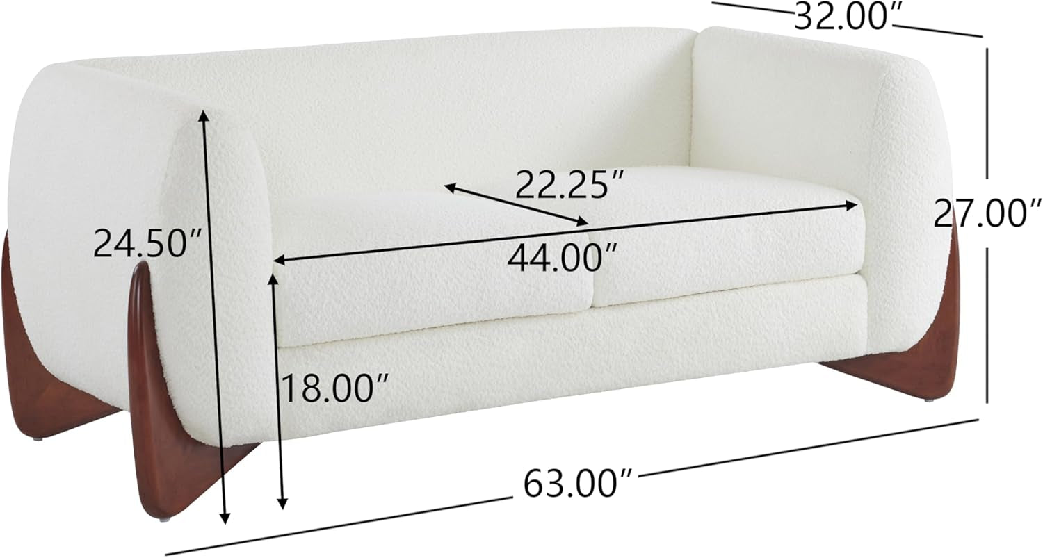 Alma 63" Boucle Loveseat with Wood Legs, 2 Seater Sofa Couches for Living Room, Upholstered Couch Chair, Soft Seating Lounge Sofa Chair, Cozy Loveseat with Armrest, Beige