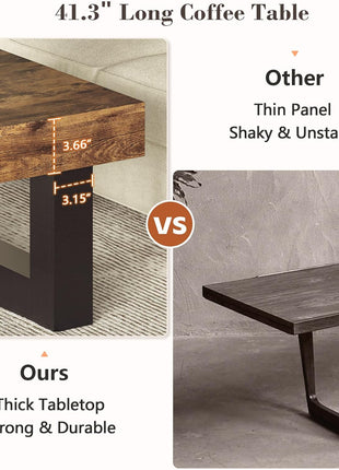 Mid-Century Modern Rectangle Coffee Table - 41.34” Length, Durable Wooden Legs, Perfect for Living Room and Office Use, Easy Assembly