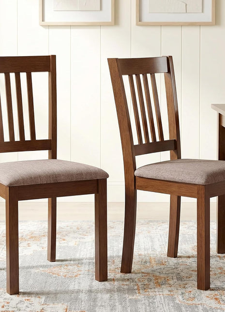 Set of 2 Mid-Century Modern Dining Chairs with Solid Wood Frame and Linen Fabric Upholstery in Walnut and Taupe for Dining and Living Areas