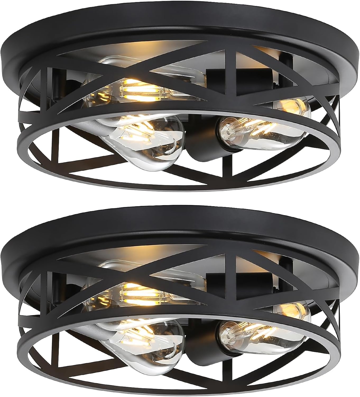 13 Inch Close to Ceiling Light Fixtures 2 Pack, 3-Lights Farmhouse Flush Mount Ceiling Light, Black Indoor Metal Cage Semi Flush Mount Ceiling Light for House Hallway Kitchen Bedroom