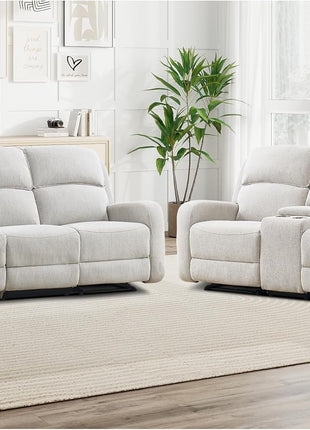 Reclining Sofa Set in Soft Fabric: Overstuffed Loveseat and 3-Seater Couch for Living and Meeting Rooms