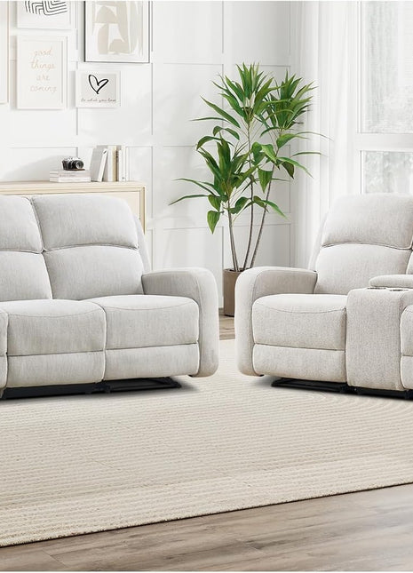 Reclining Sofa Set in Soft Fabric: Overstuffed Loveseat and 3-Seater Couch for Living and Meeting Rooms