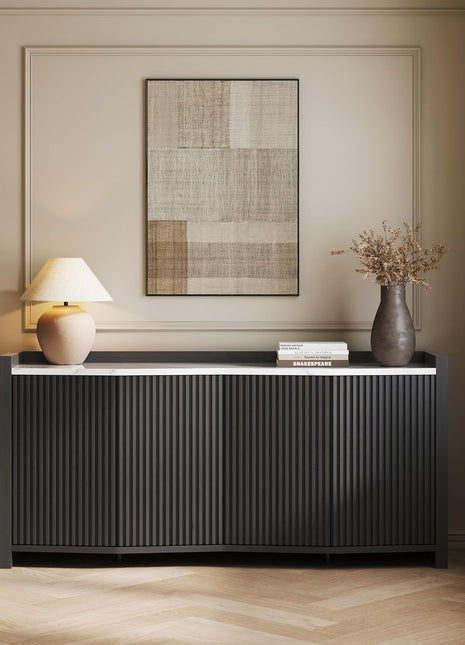66-Inch Modern Sideboard Buffet Cabinet with Adjustable Shelves and Faux Marble Panel for Kitchen, Dining Room, Entryway, or Hallway
