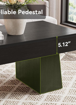Farmhouse Rectangular Coffee Table - 47-Inch Wooden Accent Table with Sturdy Base for Modern Living Room (Black)