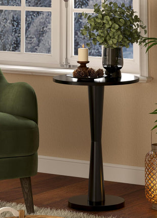 Set of 2 Round Pedestal Accent Tables with 15" Top and Solid Wood Legs for Small Spaces, Living Room, Bedroom, Corner (Black)