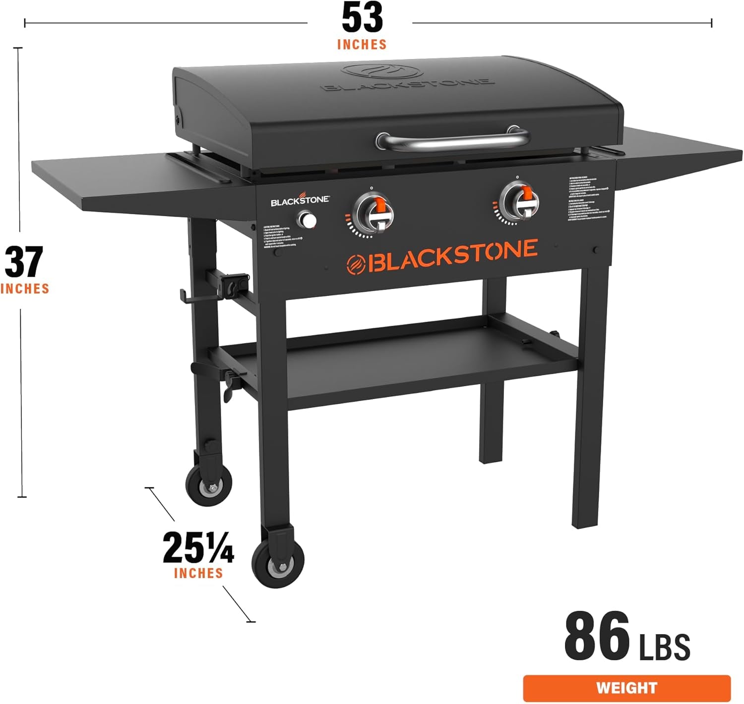 1883 Original 28” Griddle with Integrated Protective Hood and Counter Height Side Shelves, Powder Coated Steel, Black