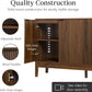 55" Modern 4-Door Sideboard Storage Cabinet, Buffet, Media Cabinet, Cupboard, Entryway Accent Table, Bookcase W/Reed Panels and Adjustable Shelves – Walnut