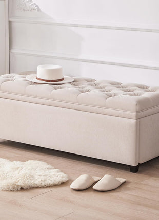 50-Inch Tufted Storage Ottoman Bench for Living Room and Bedroom - Modern Design for End of Bed and Entryway (Beige)