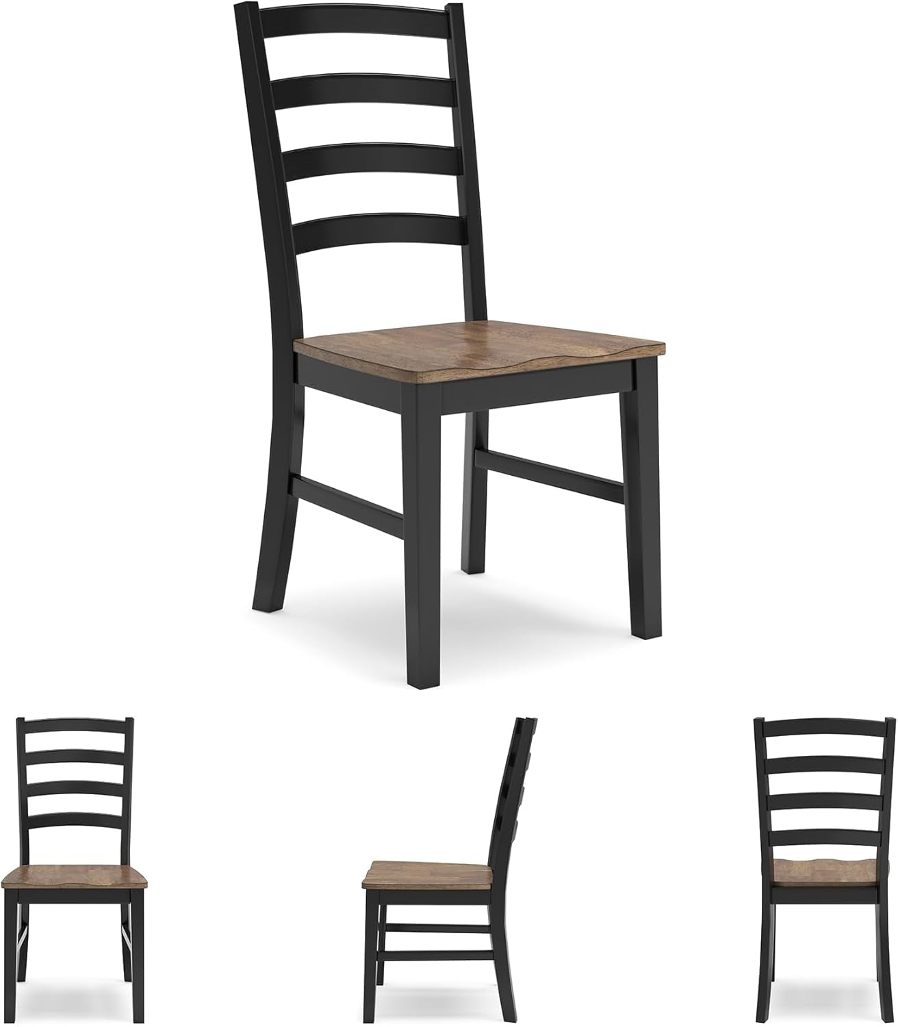 Wildenauer Armless Dining Chair, Set of 2, Ladderback Design, 19" W X 23.25" D X 39" H, Black & Light Brown with 2-Tone Finish