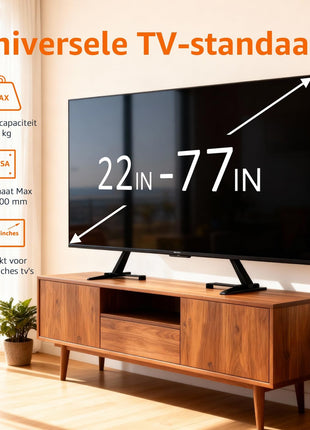 Height Adjustable Universal TV Stand for TVs up to 77 Inches, Compatible with Soundbars, Supports up to 80 lbs, Black Finish