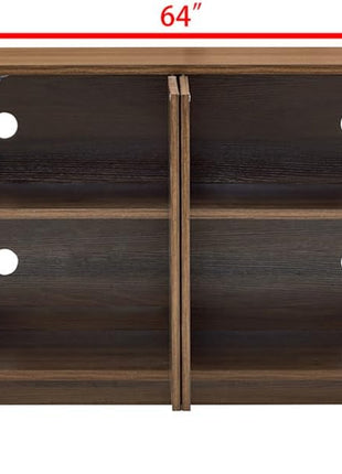 64" Wooden Fluted Sideboard Buffet Cabinet with Adjustable Shelves, Walnut Finish, Ideal for Kitchen and Living Room Storage
