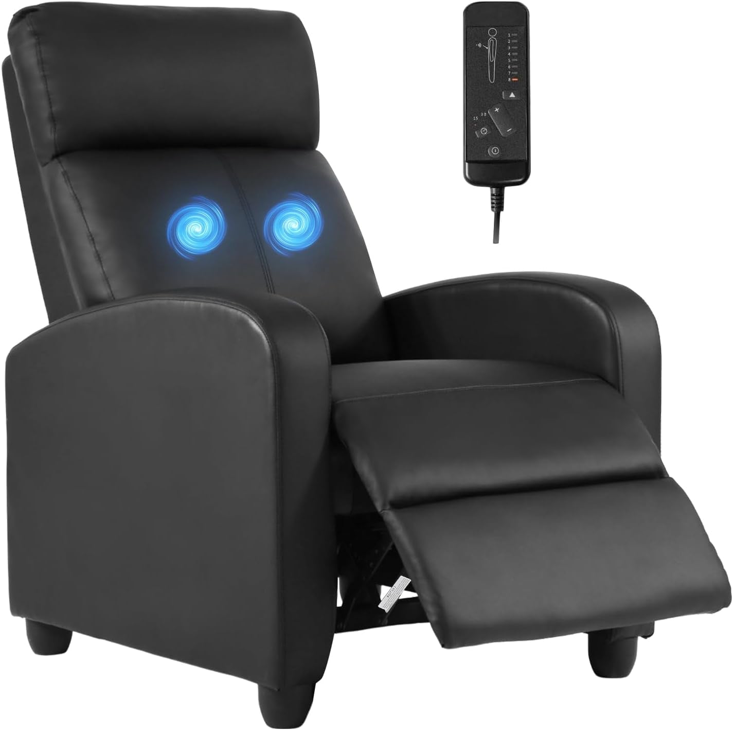 Recliner Sofa Massage Chair Home Theater Seating with Lumbar Support and Padded Backrest for Living Room and Bedroom (Leather, Black)