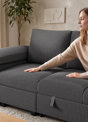108-Inch U-Shaped Modular Sectional Sleeper Sofa Bed, 7-Seat Design with Storage, Corduroy Fabric, Removable Cover, Dark Grey