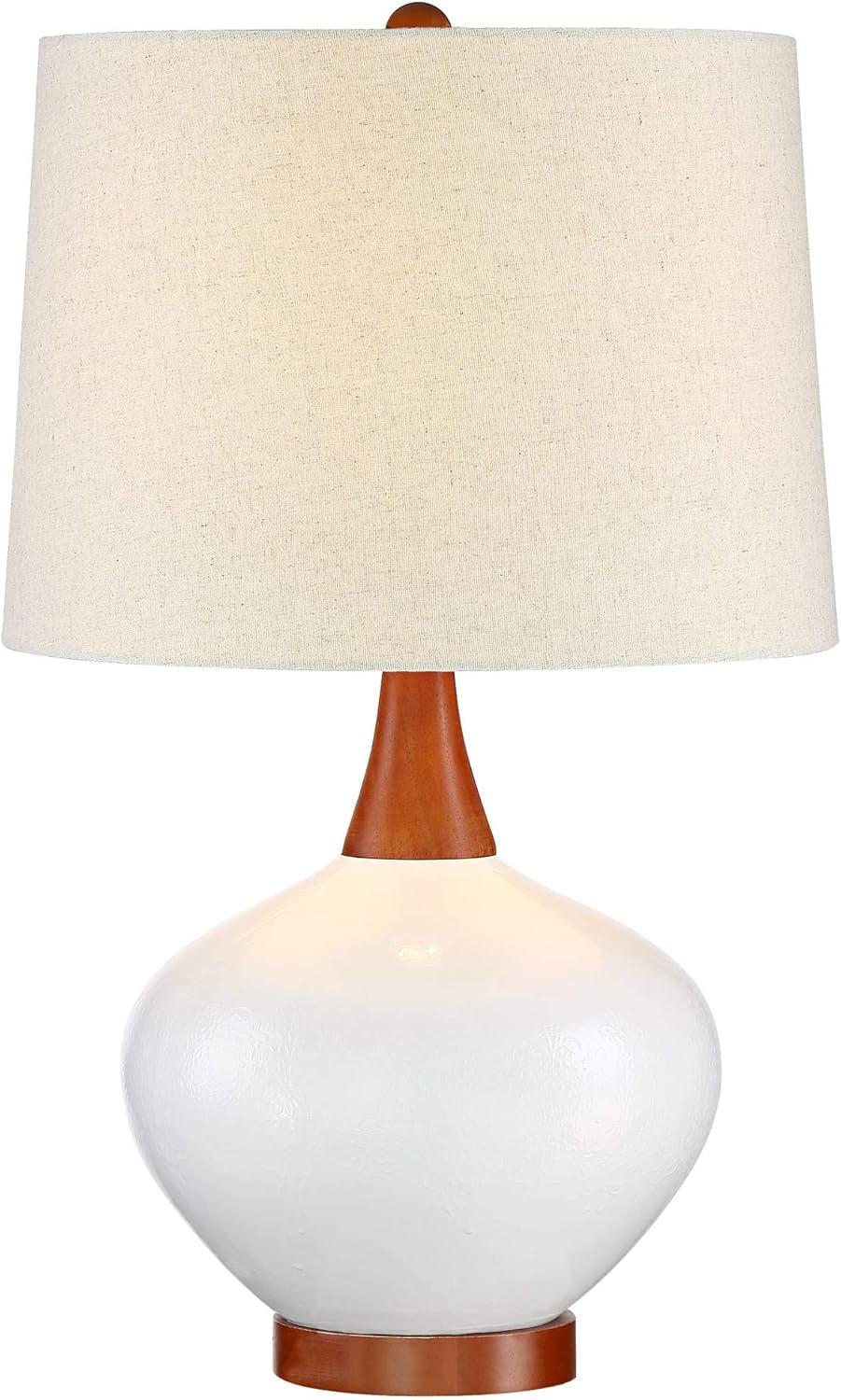 Brice Mid Century Modern Accent Table Lamp 23" High Ivory Ceramic Wood Neck off White Tapered Drum Shade for Bedroom Living Room House Home Bedside Nightstand Office Family