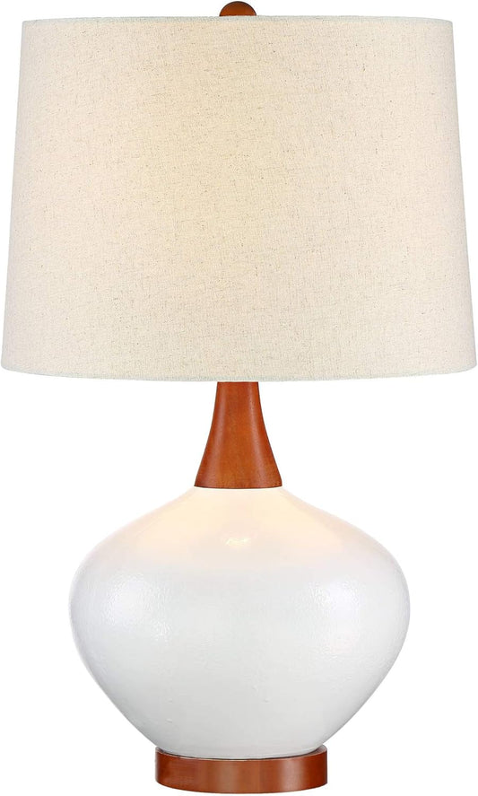 Brice Mid Century Modern Accent Table Lamp 23" High Ivory Ceramic Wood Neck off White Tapered Drum Shade for Bedroom Living Room House Home Bedside Nightstand Office Family