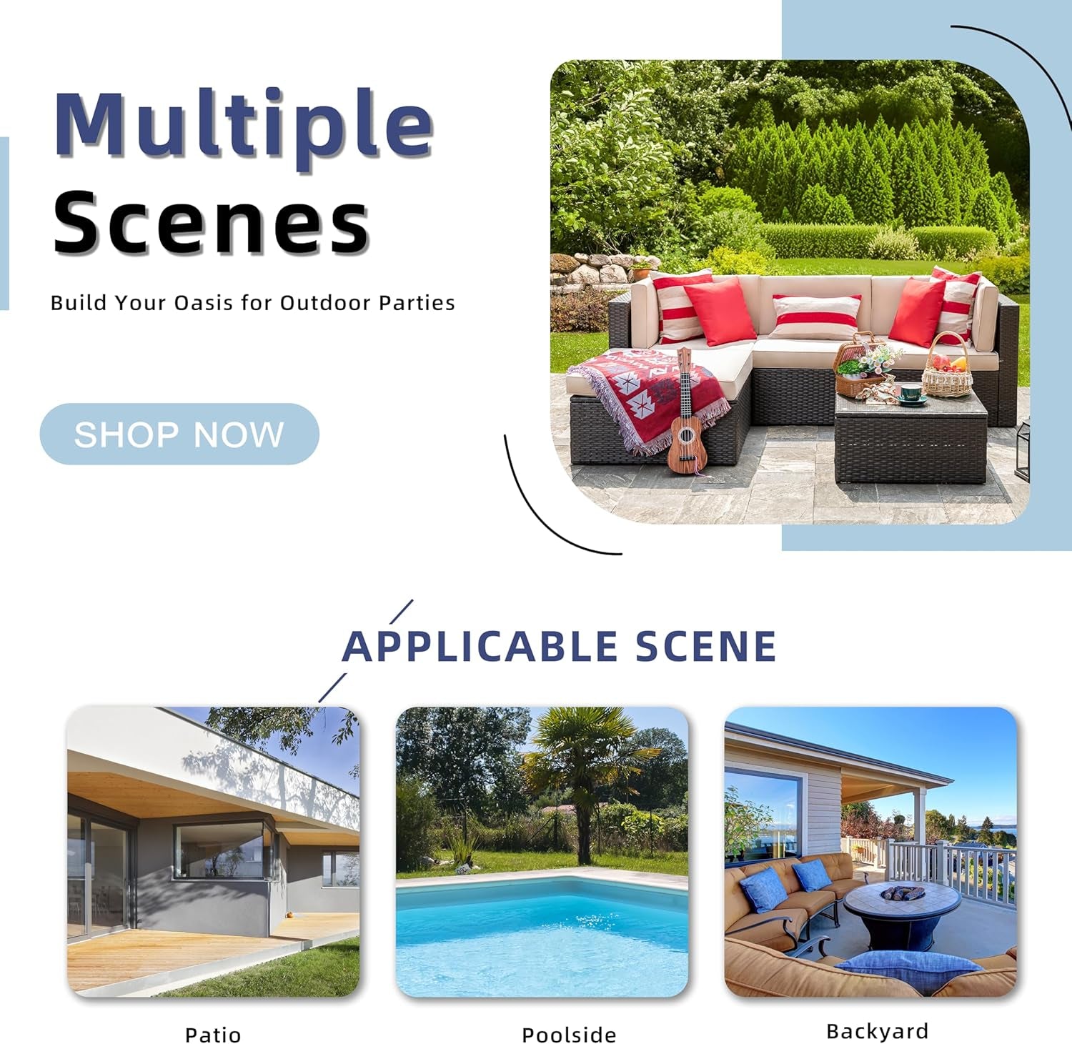 5 Piece Patio Furniture Sets, Outdoor Patio Set Sectional Sofa, All-Weather PE Rattan Outdoor Couch with Ottoman, Glass Table for Garden, Backyard, Porch, Beige