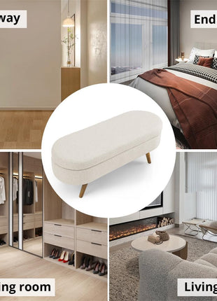 43.5-Inch Upholstered Storage Ottoman Bench with Safety Hinge, Beige Linen, Ideal for End of Bed and Entryway Seating, Supports Up to 330 lbs