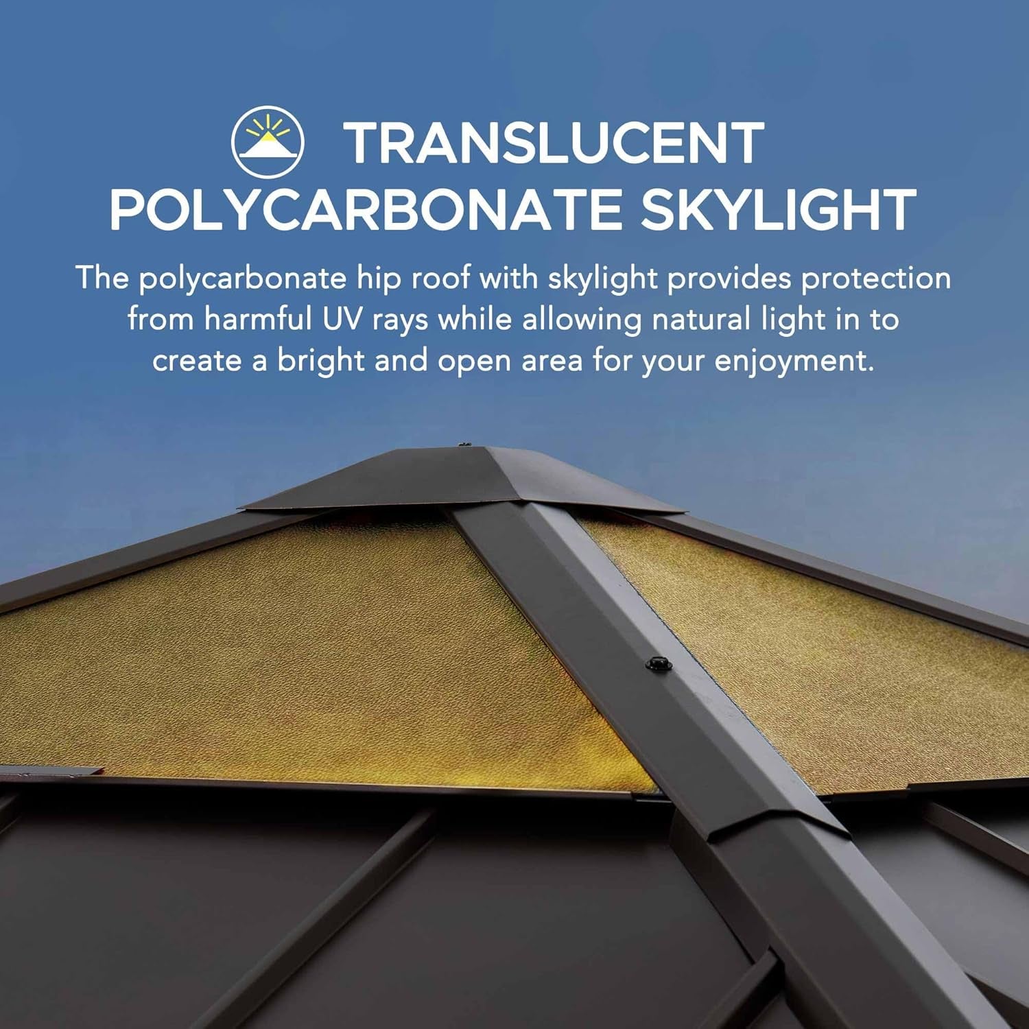 Hardtop Gazebo 11 X 11 Ft. Cedar Framed Wood Gazebo with Brown Steel and Polycarbonate Hip Roof Hardtop for Garden, Backyard Shade