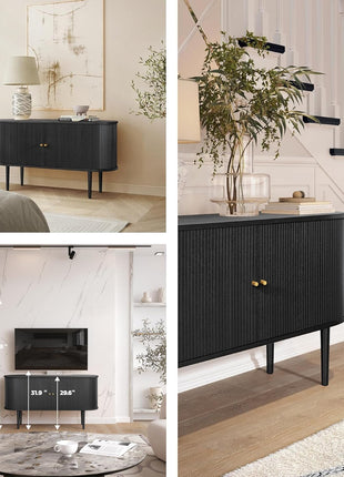 55-Inch Black Sideboard Cabinet with Doors and Shelves - Versatile Storage Solution for Living Room, Bedroom, Entryway, and Office - Modern Black Oak Buffet and Media Console Table
