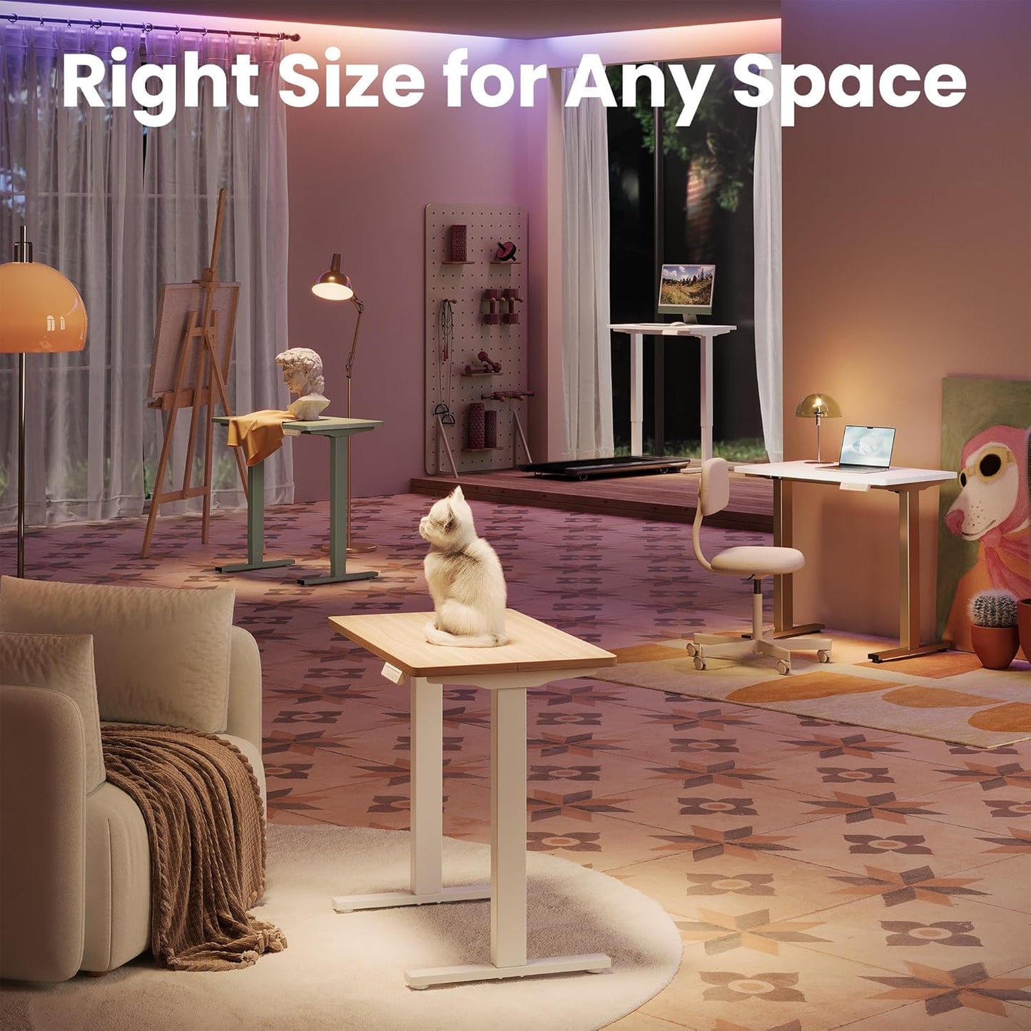 32" Small Electric Standing Desk Adjustable Height, 4 Memory Height Settings, Sit Stand up Desk for Home Office & Computer Workstation, Lightwalnut