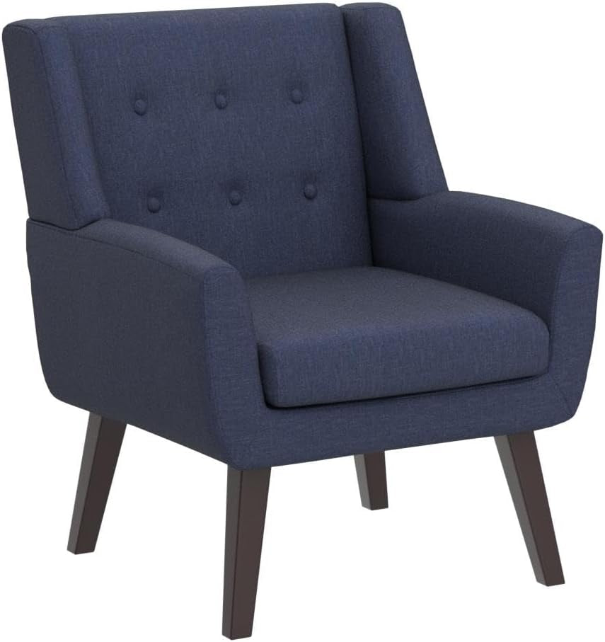 Accent Chair Living Room Chair, Upholstered Button Tufted Armchair, Linen Fabric Sofa Chairs for Bedroom, Living Room, Mid Century Modern Comfy Reading Chair (Dark Blue)