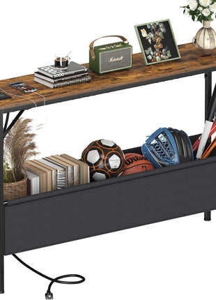 47.2" Modern Industrial Narrow Console Table with Storage and Power Outlets, Rustic Brown Finish, Ideal for Entryway, Living Room, Bedroom, and Office, Includes Anti-Tip Kit