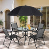 6 Piece Folding Patio Dining Set,Small Metal Outdoor Garden Patio Table and Chair Set W/Umbrella for Lawn,Deck,Backyard,Black