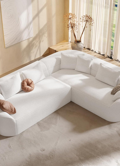 110" Contemporary Curved Sectional Sofa, Deluxe Chenille Cloud Couch for Living Room, Luxurious L-Shaped Boneless Sofa with Extra Deep Seat, Tool-Free Assembly, Ivory White