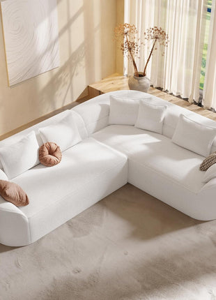 Contemporary 110" Curved Sectional Sofa in Ivory White, Deluxe Chenille L-Shaped Couch with Extra Deep Seating and Tool-Free Assembly