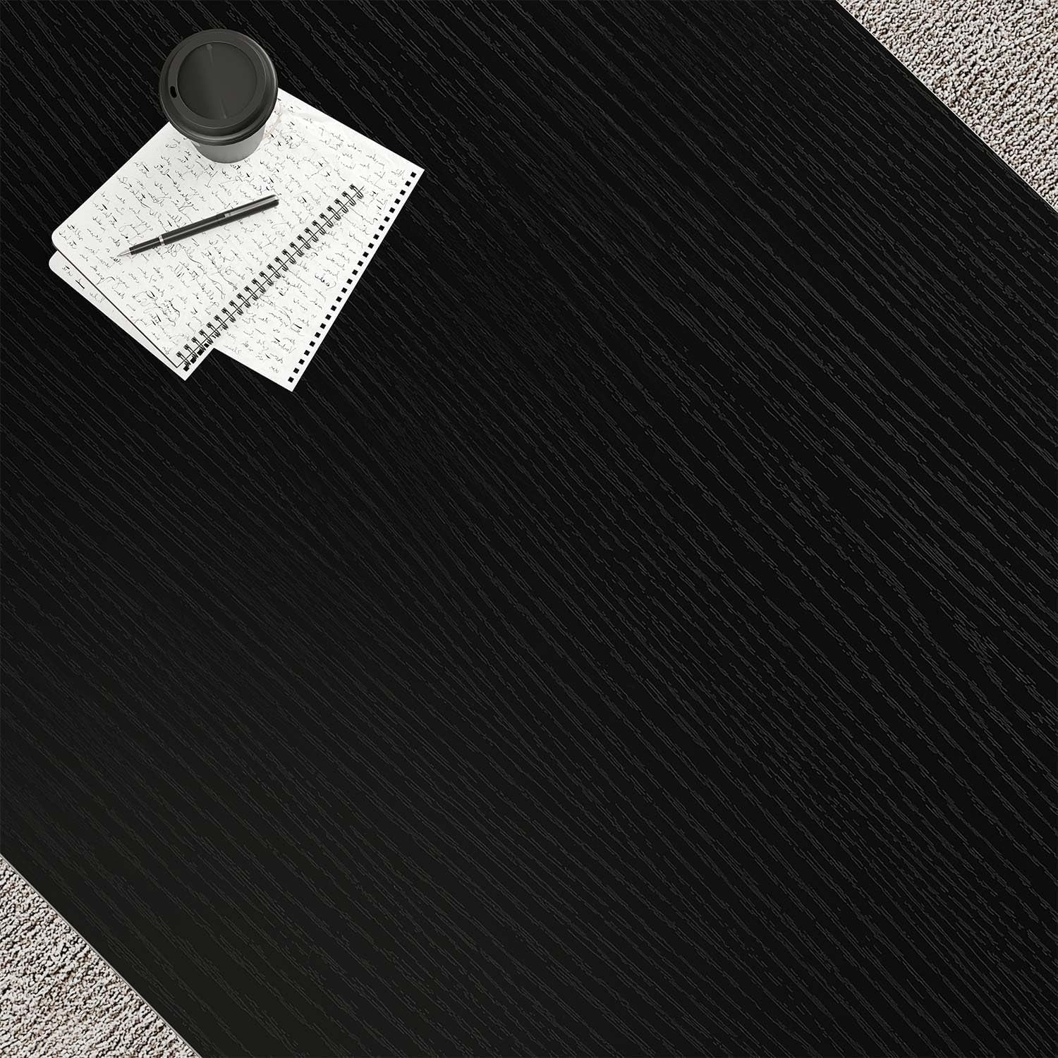 Black Desk, Modern Industrial Home Office Computer Desk, Laptop PC Desk for Student Work Writing Study Gaming, Simple Metal and Wooden Computer Table in Bedroom Living Room Workstation, 55 Inch