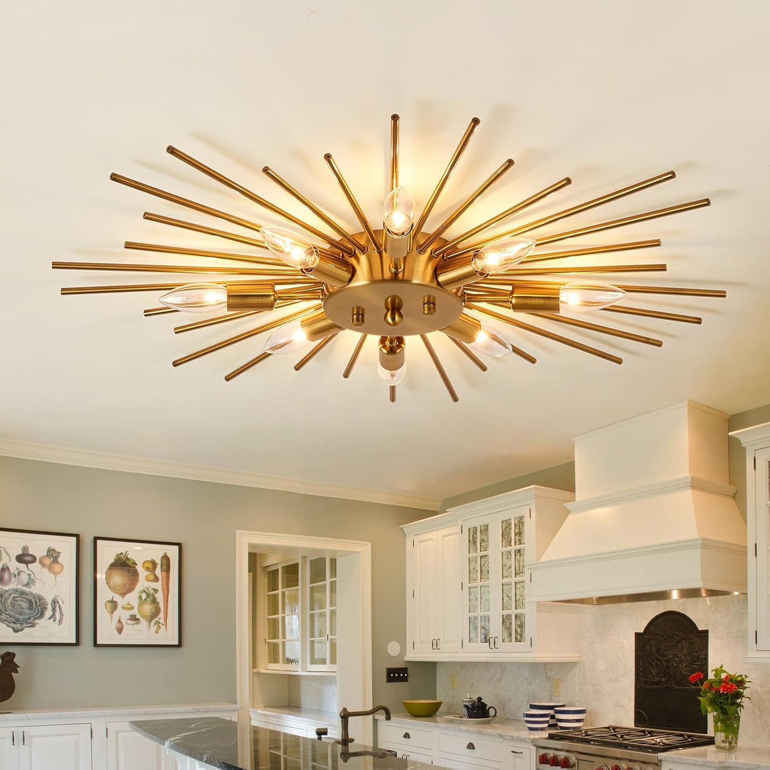 Semi Flush Mount 8 Light Ceiling Light Modern Metal Ceiling Lighting Gold Light Fixture Chandelier for Farmhouse Kitchen Dining Room Bedroom Hallway Living Room.