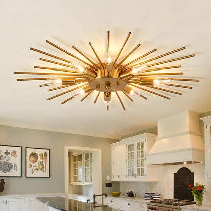 Semi Flush Mount 8 Light Ceiling Light Modern Metal Ceiling Lighting Gold Light Fixture Chandelier for Farmhouse Kitchen Dining Room Bedroom Hallway Living Room.